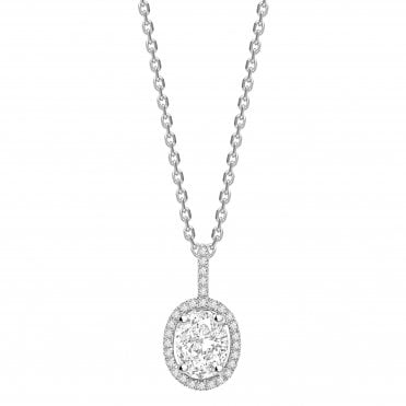 18ct White Gold Oval Cut Dimond Halo Pendant - 0.25ct Diamond