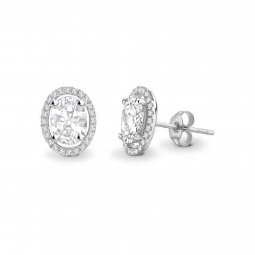18ct White Gold Oval Cut Diamond Halo Stud Earrings - 0.50ct Diamonds