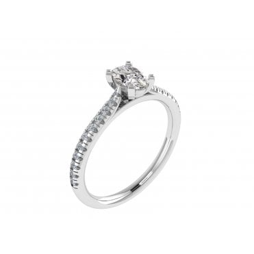 18ct White Gold Oval Cut Lab Diamond Solitaire Ring With Diamond Set Shoulders