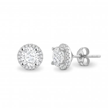 18ct White Gold Pave Set Diamond Halo Studs Earrings - 0.32ct Diamonds