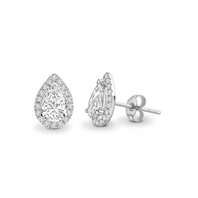 18ct White Gold Pear Cut Diamond Halo Stud Earrings - 0.60ct Diamonds