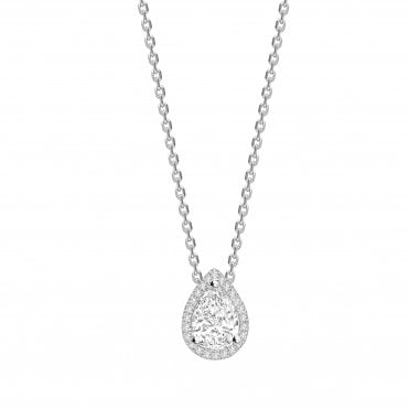18ct White Gold Pear Cut Diamond Pave Set Halo Pendant - 0.75ct Diamond