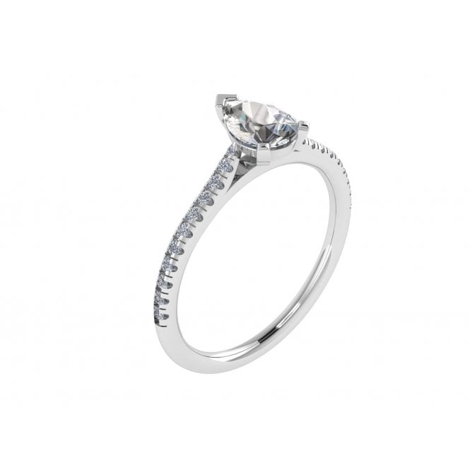 18ct White Gold Pear Cut Lab Diamond Solitaire Ring with Diamond Set Shoulders