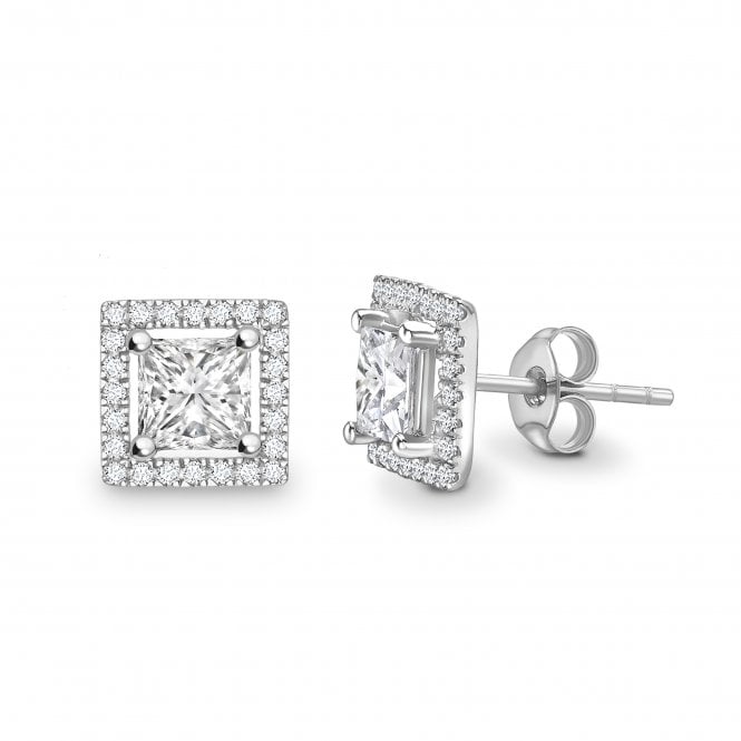 18ct White Gold Princess Cut Diamond Halo Stud Earrings - 0.20ct Diamonds