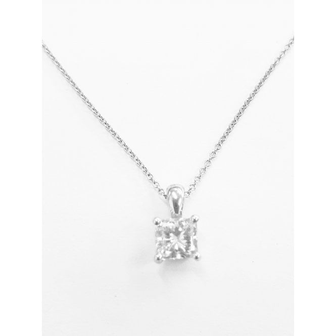 18ct White Gold Princess Cut Diamond Solitaire Pendant & Chain - 0.69ct