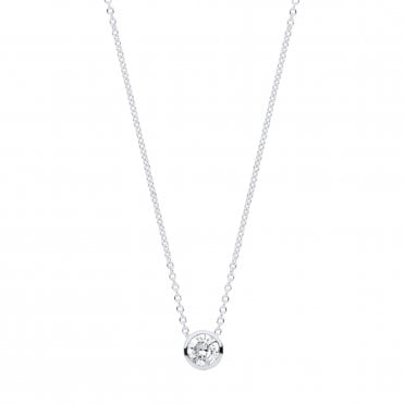 18ct White Gold Rubover Diamond Pendant & 18inch/45cm Chain