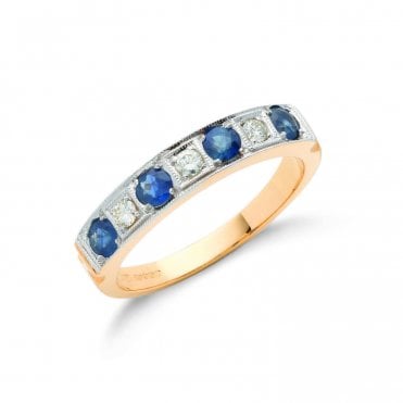 18ct Yellow Gold 0.80ct Blue Sapphire & 0.15ct Diamond Half Eternity Ring