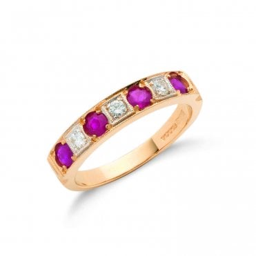 18ct Yellow Gold 0.80ct Ruby & 0.15ct Diamond Half Eternity Ring
