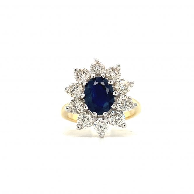 18ct Yellow Gold 2.41ct Sapphire & 2.00ct Diamond Cluster Dress Ring