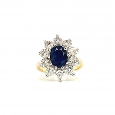 18ct Yellow Gold 2.41ct Sapphire & 2.00ct Diamond Cluster Dress Ring