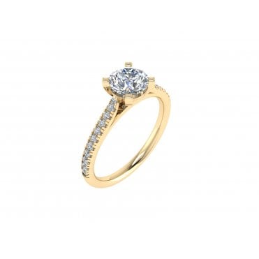 18ct Yellow Gold Brilliant Cut Lab Diamond Solitaire Ring With Diamond Set Shoulders