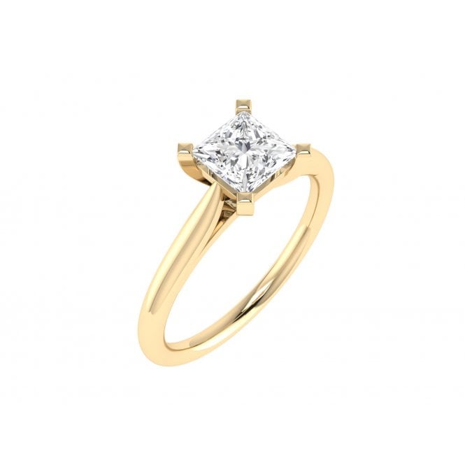 18ct Yellow Gold Cushion Cut Lab Diamond Solitaire Ring