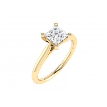 18ct Yellow Gold Cushion Cut Lab Diamond Solitaire Ring