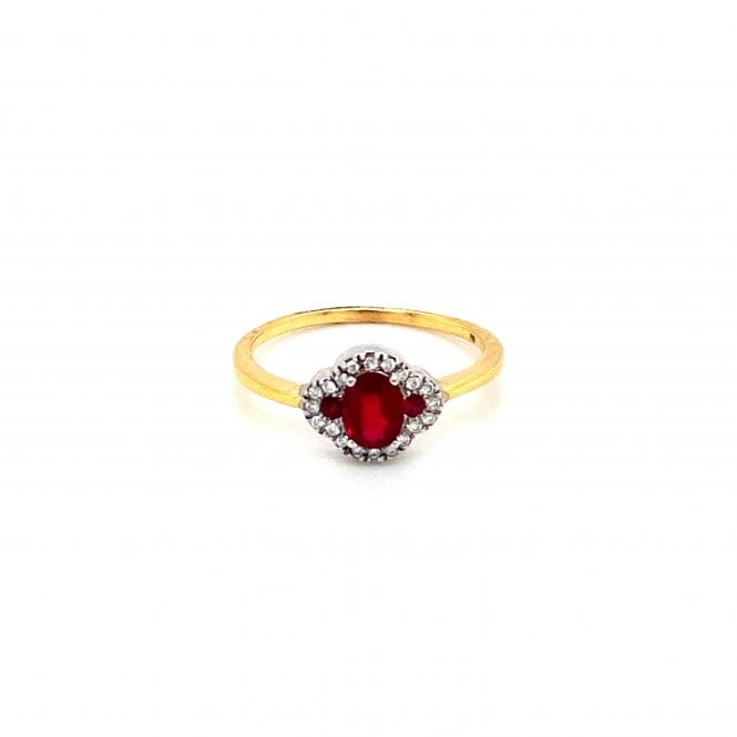 18ct Yellow Gold Diamond and Ruby Cluster Ring