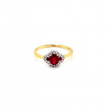 18ct Yellow Gold Diamond And Ruby Cluster Ring