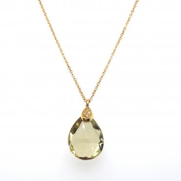 18ct Yellow Gold Diamond & Citrine Pendant with Chain 18"