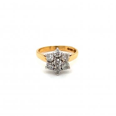 18ct Yellow Gold Diamond Daisy Cluster Flower Ring 1.00ct