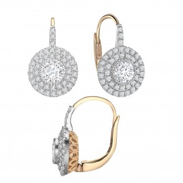 18ct Yellow Gold Diamond Double Halo Huggie Hoop Earrings - 0.50ct Diamond