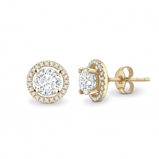 18ct Yellow Gold Diamond Halo Earrings - 0.32ct Diamonds