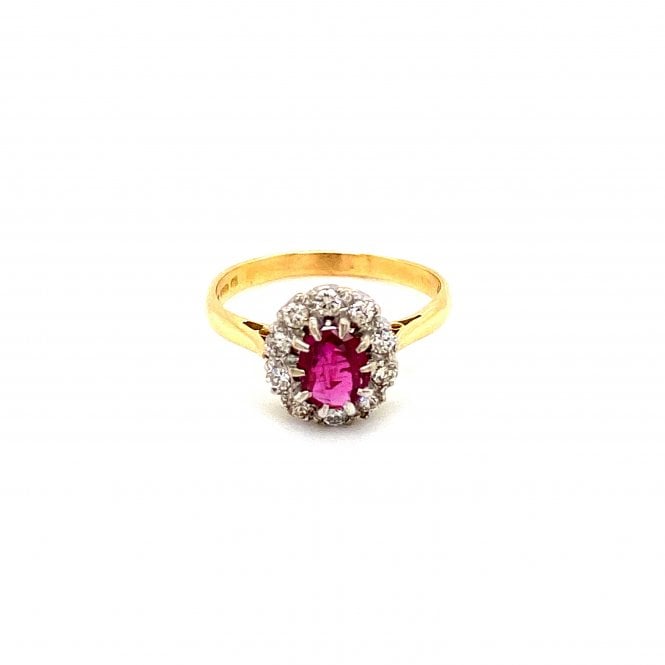 18ct Yellow Gold Diamond & Oval Ruby Cluster Ring