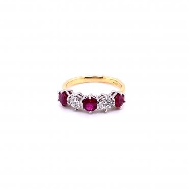 18ct Yellow Gold Diamond & Ruby 5 Stone Ring