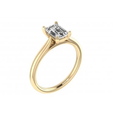 18ct Yellow Gold Emerald Cut Lab Diamond Solitaire Ring
