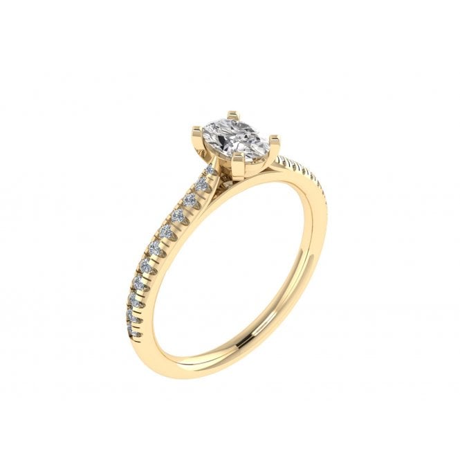18ct Yellow Gold Oval Cut Lab Diamond Solitaire Ring with Diamond Set Shoulders