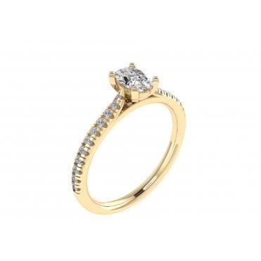 18ct Yellow Gold Oval Cut Lab Diamond Solitaire Ring With Diamond Set Shoulders