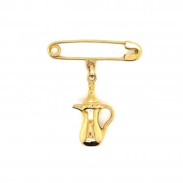 18ct Yellow Gold Safety Pin Hanging Jug Brooch