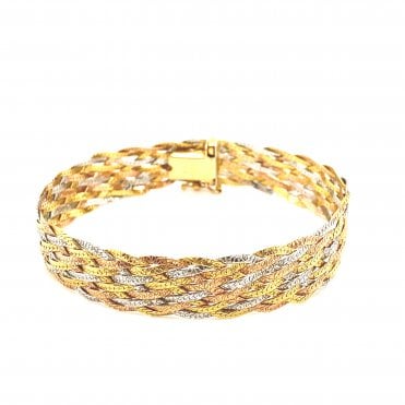 18ct Yellow White & Rose Gold Herringbone Bracelet - 7
