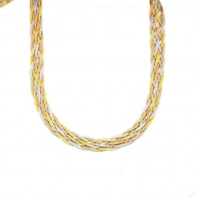 18ct Yellow White & Rose Gold Herringbone Necklace - 16.5"