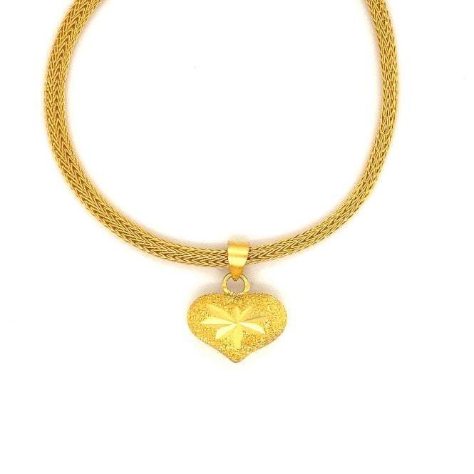 22ct Yellow Gold Heart Pendant & Mesh Chain Necklace