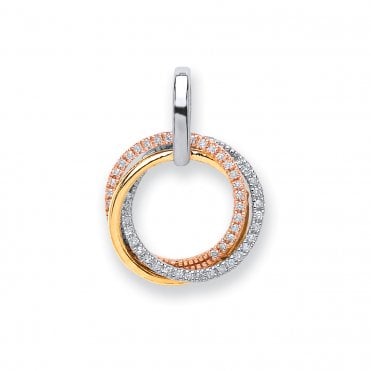9ct 3 Colour Gold 0.15ct Diamond Circle Pendant