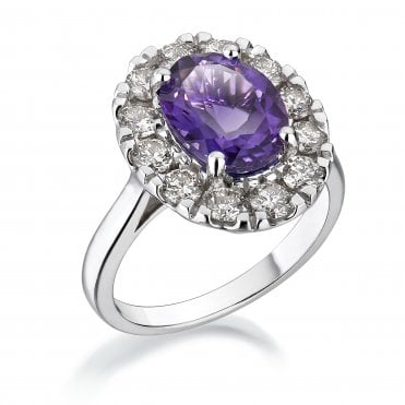 9ct Amethyst & Diamond Cluster Dress Ring