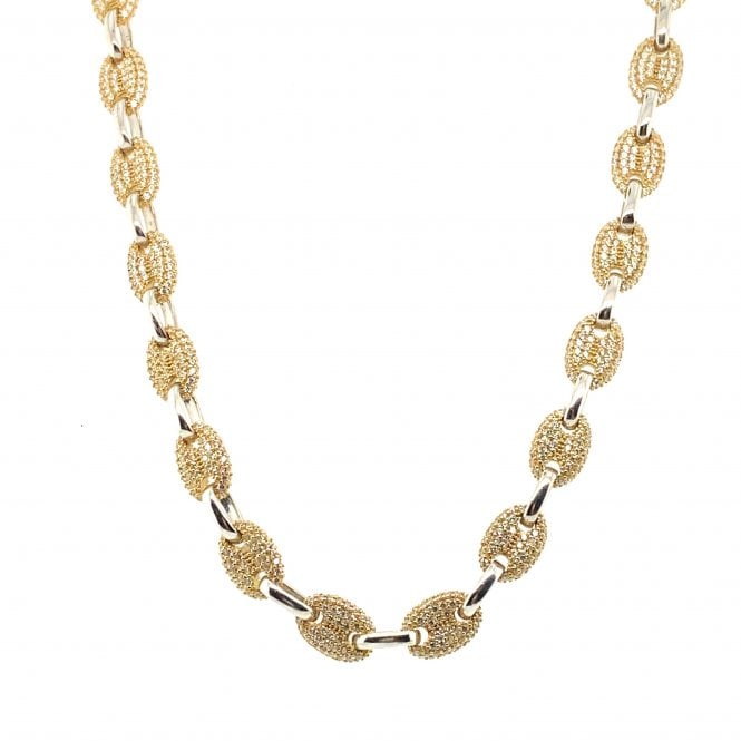 9ct Long Two-tone Gold Gem-Set Puffed Mariner/Coffee Bean Chain - 32" - 78g