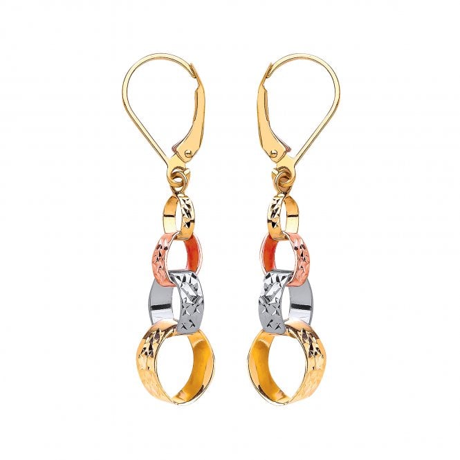 9ct Multi-Tone Gold Drop Earring Earrings