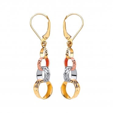 9ct Multi-Tone Gold Drop Earring Earrings