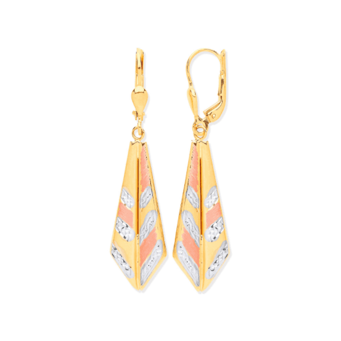 9ct Multi-Tone Gold Drop Earrings