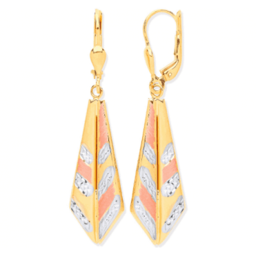 9ct Multi-Tone Gold Drop Earrings