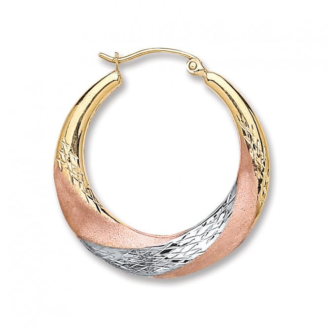 9ct Multi-Tone Gold Twist Hoop Earrings