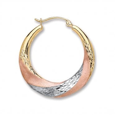 9ct Multi-Tone Gold Twist Hoop Earrings