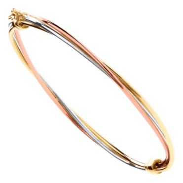 9ct Multi-tone Gold Twist Tube Bangle