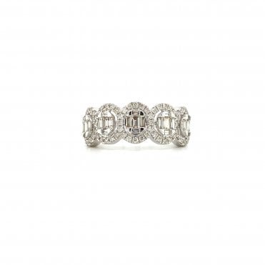 9ct White Gold 5 Stone Diamond Style Oval Cluster Ring 0.90ct