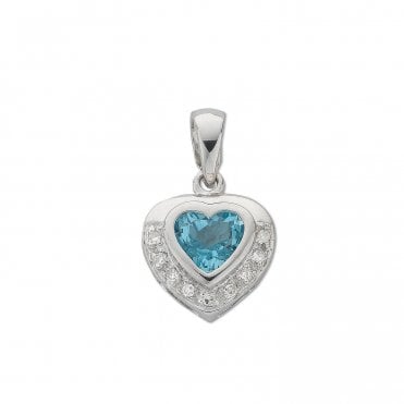 9ct White Gold 0.04ct Diamond & 1.00ct Blue Topaz Diamond Pendant