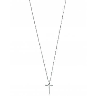 9ct White Gold 0.04ct Diamond Cross Pendant With 18in/45cm Chain