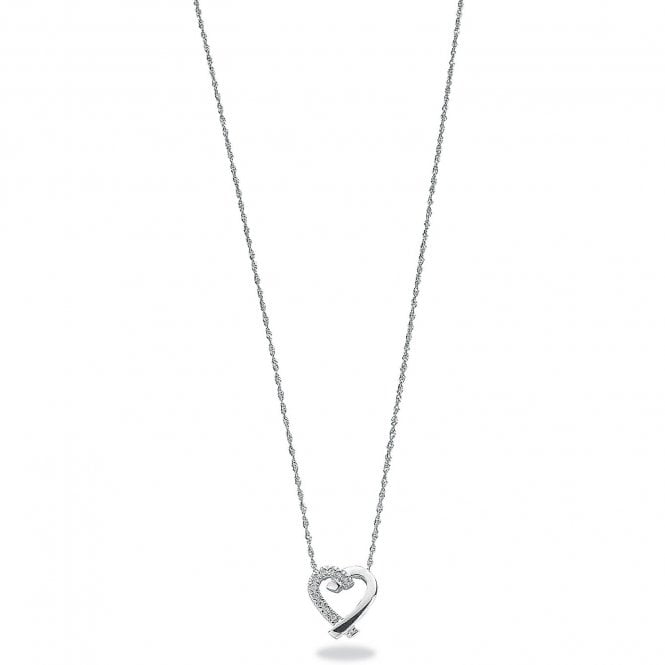 9ct White Gold 0.05ct Diamond Heart Pendant with 18in/45cm Chain