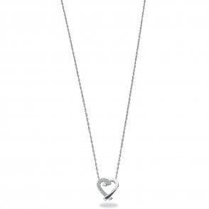 9ct White Gold 0.05ct Diamond Heart Pendant With 18in/45cm Chain