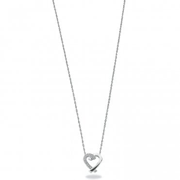 9ct White Gold 0.05ct Diamond Heart Pendant With 18in/45cm Chain