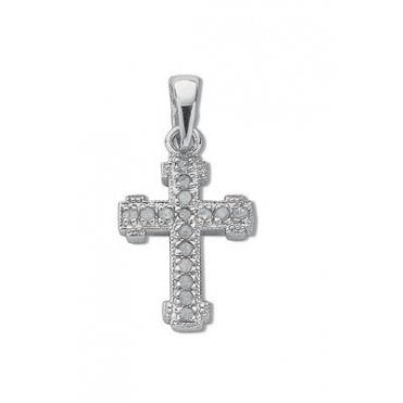 9ct White Gold 0.06ct Diamond Cross