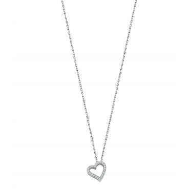 9ct White Gold 0.13ct Diamond Heart Pendant With 18in/45cm Chain